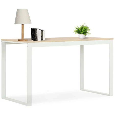LES TENDANCES Bureau D'ordinateur Bois Clair Et Métal Blanc Simply 4 LES TENDANCES Bureau D'ordinateur Bois Clair Et Métal Blanc Simply – Image 2