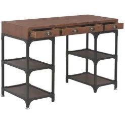 LES TENDANCES Bureau 3 Tiroirs Pin Massif Foncé Et Métal Noir Kako -France Bureau Soldes 2022 66901811 3