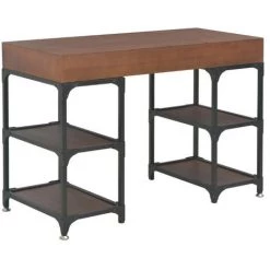 LES TENDANCES Bureau 3 Tiroirs Pin Massif Foncé Et Métal Noir Kako -France Bureau Soldes 2022 66901811 4