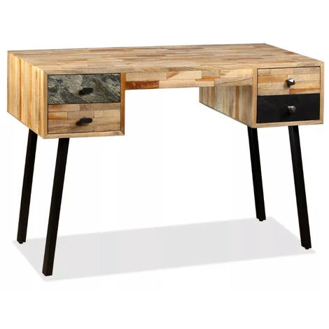 LES TENDANCES Bureau 4 Tiroirs Teck Massif Recyclé Et Pieds Métal Noir Voust 4 LES TENDANCES Bureau 4 Tiroirs Teck Massif Recyclé Et Pieds Métal Noir Voust – Image 2