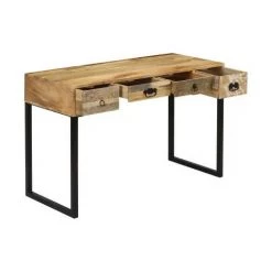 LES TENDANCES Bureau 4 Tiroirs Manguier Massif Clair Et Métal Noir Maneci -France Bureau Soldes 2022 66902026 3