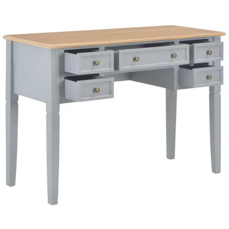 LES TENDANCES Bureau 5 Tiroirs Bois Clair Et Pin Massif Gris Dean 4 LES TENDANCES Bureau 5 Tiroirs Bois Clair Et Pin Massif Gris Dean – Image 2
