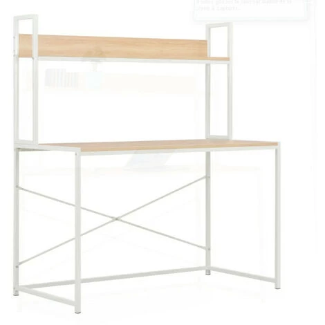 LES TENDANCES Bureau 2 étagères Chêne Clair Et Métal Blanc Garein 3 LES TENDANCES Bureau 2 étagères Chêne Clair Et Métal Blanc Garein