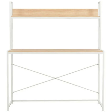 LES TENDANCES Bureau 2 étagères Chêne Clair Et Métal Blanc Garein 5 LES TENDANCES Bureau 2 étagères Chêne Clair Et Métal Blanc Garein – Image 3