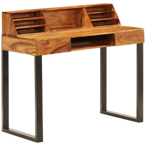 LES TENDANCES Bureau 2 Tiroirs Sesham Massif Foncé Et Métal Noir Vustick 3 LES TENDANCES Bureau 2 Tiroirs Sesham Massif Foncé Et Métal Noir Vustick