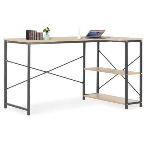 LES TENDANCES Bureau 2 étagères Chêne Clair Et Métal Noir Yavy 3 LES TENDANCES Bureau 2 étagères Chêne Clair Et Métal Noir Yavy
