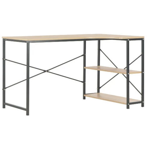LES TENDANCES Bureau 2 étagères Chêne Clair Et Métal Noir Yavy 4 LES TENDANCES Bureau 2 étagères Chêne Clair Et Métal Noir Yavy – Image 2