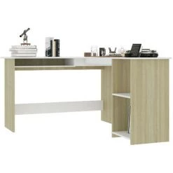 LES TENDANCES Bureau D'angle 1 Tiroir 2 étagères Bois Blanc Et Chêne Sonoma Jayden -France Bureau Soldes 2022 66902526 3