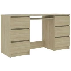 LES TENDANCES Bureau Bois Chêne Sonoma 6 Tiroirs Study 140 Cm