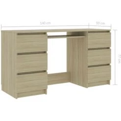 LES TENDANCES Bureau Bois Chêne Sonoma 6 Tiroirs Study 140 Cm -France Bureau Soldes 2022 66902653 4
