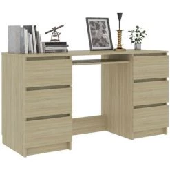 LES TENDANCES Bureau Bois Chêne Sonoma 6 Tiroirs Study 140 Cm -France Bureau Soldes 2022 66902653 5