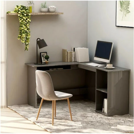 LES TENDANCES Bureau D'angle 1 Tiroir 2 étagères Bois Gris Brillant Jayden 4 LES TENDANCES Bureau D'angle 1 Tiroir 2 étagères Bois Gris Brillant Jayden – Image 2
