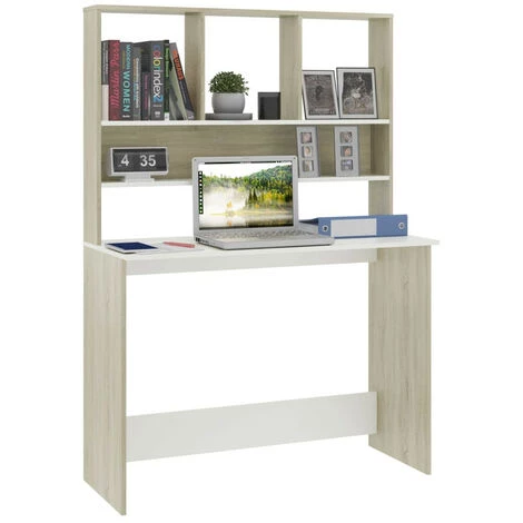 LES TENDANCES Bureau Avec étagères Blanc Chêne Sonoma 110x45x157 Cm 3 LES TENDANCES Bureau Avec étagères Blanc Chêne Sonoma 110x45x157 Cm