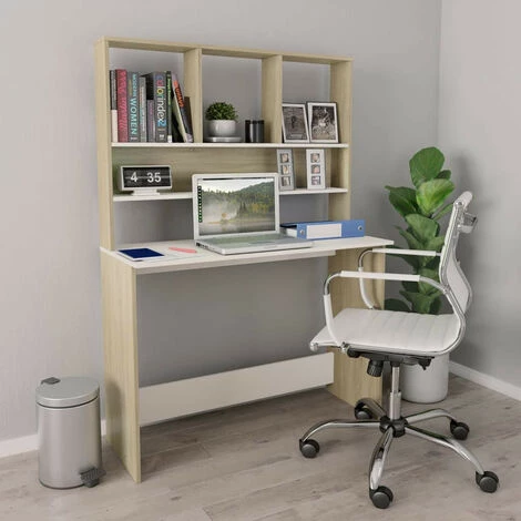 LES TENDANCES Bureau Avec étagères Blanc Chêne Sonoma 110x45x157 Cm 4 LES TENDANCES Bureau Avec étagères Blanc Chêne Sonoma 110x45x157 Cm – Image 2