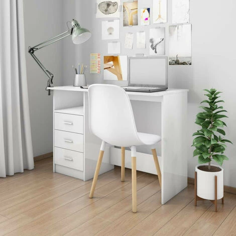 LES TENDANCES Bureau Avec Tiroirs Blanc Brillant 110x50x76 Cm 4 LES TENDANCES Bureau Avec Tiroirs Blanc Brillant 110x50x76 Cm – Image 2