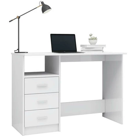 LES TENDANCES Bureau Avec Tiroirs Blanc Brillant 110x50x76 Cm 5 LES TENDANCES Bureau Avec Tiroirs Blanc Brillant 110x50x76 Cm – Image 3