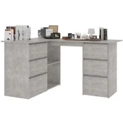 LES TENDANCES Bureau D'angle Gris Béton 145x100x76 Cm