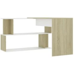 LES TENDANCES Bureau D'angle Blanc Et Chêne Sonoma 200x50x76 Cm -France Bureau Soldes 2022 66904155 4