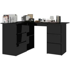LES TENDANCES Bureau D'angle Noir Brillant 145x100x76 Cm