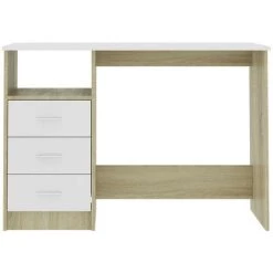 LES TENDANCES Bureau Avec Tiroirs Blanc Et Chêne Sonoma 110x50x76cm -France Bureau Soldes 2022 66904586 4