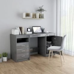 LES TENDANCES Bureau Gris Brillant 140x50x76 Cm -France Bureau Soldes 2022 66909410 3