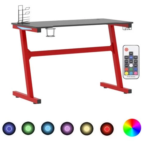 LES TENDANCES Bureau De Jeu à LED En Forme De Z Noir Et Rouge 110x60x75 Cm 4 LES TENDANCES Bureau De Jeu à LED En Forme De Z Noir Et Rouge 110x60x75 Cm – Image 2