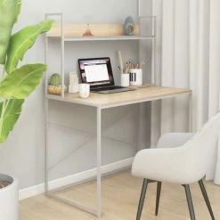 LES TENDANCES Bureau D'ordinateur Blanc Et Chêne 110x60x138 Cm -France Bureau Soldes 2022 66924491 2