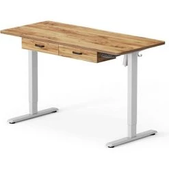 FEZIBO Bureau Assis Debout Électrique Avec 2 Tiroirs - 120*60 Cm Bureau Table Debout Réglable En Hauteur Acier Avec Système Anti-Collision, Support D'écran, Panneau Contrôle Fonctions Mémoires Brun
