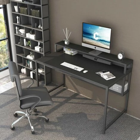 CUBIKER Bureau Gaming Informatique - 120*60*75 Cm Bureau Table Gamer Stable Barre Avec Livre Etagère Rangement, Pied Réglable Pour Travailler, Etudier, Jouer, Chambre, Domicile Style Simple Noir 7 CUBIKER Bureau Gaming Informatique - 120*60*75 Cm Bureau Table Gamer Stable Barre Avec Livre Etagère Rangement, Pied Réglable Pour Travailler, Etudier, Jouer, Chambre, Domicile Style Simple Noir – Image 5