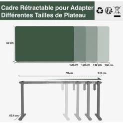 FEZIBO Bureau Assis Debout Électrique - 100*60 Cm Bureau Table Debout Réglable En Hauteur Acier T Pieds Avec Tiroir Dessous Système Anti-Collision, Panneau Contrôle à Fonctions Mémoires, Blanc -France Bureau Soldes 2022 66991807 3