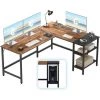 CUBICUBI Bureau D'angle Gamer Gaming Informatique - 150*120 Cm Table PC En Forme L Avec 2 Etagères Rangements, Bureau D'Ordinateur Pour Etude, Joux, Travail Style Industriel, Marron Rustique -France Bureau Soldes 2022 66991845 1