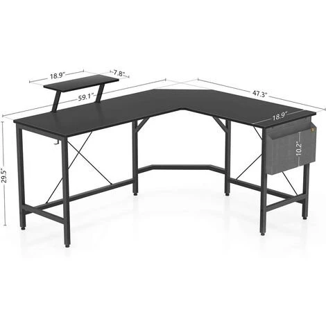 CUBIKER Bureau D'angle Gaming En Forme L - 150*120 Cm Bureau Angle D'Ordinateur Gamer Informatique Avec Support D'écran, Crochet Casque, Poche Rangement Latérale Pour Jouer, Travail, Domicile Noir 6 CUBIKER Bureau D'angle Gaming En Forme L - 150*120 Cm Bureau Angle D'Ordinateur Gamer Informatique Avec Support D'écran, Crochet Casque, Poche Rangement Latérale Pour Jouer, Travail, Domicile Noir – Image 4