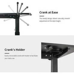 FEZIBO Bureau Assis Debout Manuel - 100*60 Cm Bureau Table Debout Réglable En Hauteur Acier Avec Contrôleur à Manivelle, Boîte De Câble, 2 Crochets, 4 Roulettes Fonction De Freinage Domicile, Marron -France Bureau Soldes 2022 66991880 3