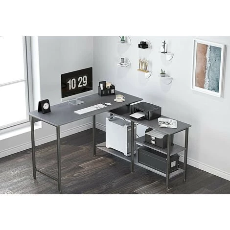 CUBICUBI Bureau D'angle En Forme L - 120*120 Cm Bureau D'Ordinateur Ecriture Table PC Bureau Avec 3 Etagères Rangements Amovibles, Pour Bureau à Domicile, Montage Facile, Style Industriel Gris 5 CUBICUBI Bureau D'angle En Forme L - 120*120 Cm Bureau D'Ordinateur Ecriture Table PC Bureau Avec 3 Etagères Rangements Amovibles, Pour Bureau à Domicile, Montage Facile, Style Industriel Gris – Image 3