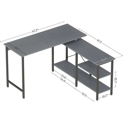 CUBICUBI Bureau D'angle En Forme L - 120*120 Cm Bureau D'Ordinateur Ecriture Table PC Bureau Avec 3 Etagères Rangements Amovibles, Pour Bureau à Domicile, Montage Facile, Style Industriel Gris 7 CUBICUBI Bureau D'angle En Forme L - 120*120 Cm Bureau D'Ordinateur Ecriture Table PC Bureau Avec 3 Etagères Rangements Amovibles, Pour Bureau à Domicile, Montage Facile, Style Industriel Gris – Image 5