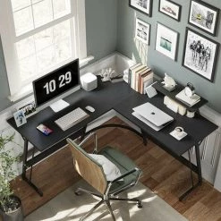 CUBIKER Bureau D'angle Gamer Gaming Informatique - 130*130cm Table Forme L Bureau Angle Avec Petit Support D'écran, Grand Espace Rangement Pour Etudier, Jouer, Travailler, Chambre, Domicile Noir -France Bureau Soldes 2022 66991893 5