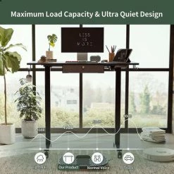 FEZIBO Bureau Assis Debout Électrique - 120*60 Cm Bureau Table Debout Réglable En Hauteur Acier T Pieds Avec Tiroir Système Anti-Collision, Panneau Contrôle à Fonctions Mémoires, Boîte Câble Noir -France Bureau Soldes 2022 66991899 4