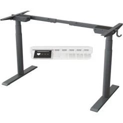 FEZIBO Bureau Assis Debout Électrique 2 Moteurs - Bureau Table Réglable En Hauteur Avec Rappel Sédentaire, Système Anti-Collision, 3 Sections Pied Rond, Sécurité Enfant, Position Mémoire, Gris