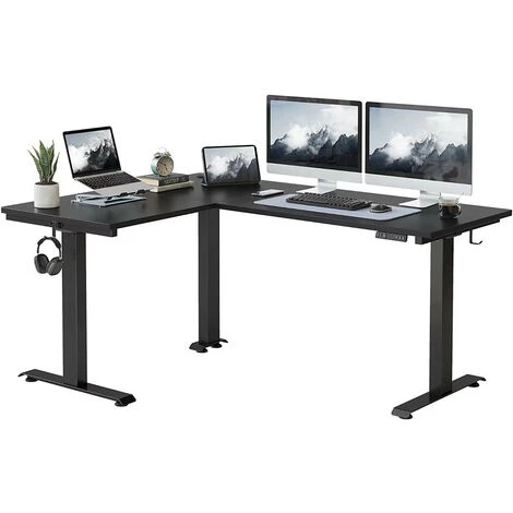 FEZIBO Bureau Assis Debout Angle Électrique - 160*120 Cm 3 Moteurs Bureau Debout Réglable En Hauteur Table Forme L, Angle Réversible, Système Anti-Collision, Panneau Contrôle à 3 Fonctions Mémoires Noir 3 FEZIBO Bureau Assis Debout Angle Électrique - 160*120 Cm 3 Moteurs Bureau Debout Réglable En Hauteur Table Forme L, Angle Réversible, Système Anti-Collision, Panneau Contrôle à 3 Fonctions Mémoires Noir