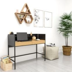 MOBILIER DECO ALPHA - Bureau Avec étagère Et Tiroirs En Bois Et Métal - Bois
