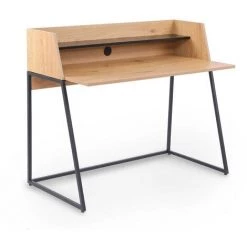 MOBILIER DECO JASPER - Bureau Compact Avec étagère En Bois Et Métal - Bois