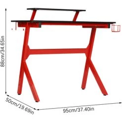 AUGIENB Bureau Gaming Table Gamer Bureau Informatique Avec 2 Crochets Porte-gobelet 95 X 50 X 88 Cm Noir -France Bureau Soldes 2022 67175777 3