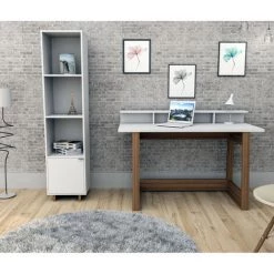 BEAUX MEUBLES PAS CHERS Bureau Et Surmeuble 135 Cm Blanc Et Chêne -France Bureau Soldes 2022 67175997 3