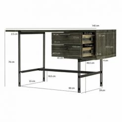 MEUBLETMOI Bureau L140 Cm En Bois D'acacia Cendré Avec Piètement En Métal - KUBI - Bois -France Bureau Soldes 2022 67176191 5