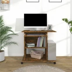TRUE DEAL Bureau D'ordinateur Chêne Fumé 80x50x75 Cm Bois D'ingénierie -France Bureau Soldes 2022 67298226 3