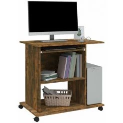 TRUE DEAL Bureau D'ordinateur Chêne Fumé 80x50x75 Cm Bois D'ingénierie -France Bureau Soldes 2022 67298226 4