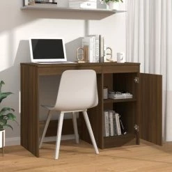 TRUE DEAL Bureau Chêne Marron 100x50x76 Cm Bois D'ingénierie -France Bureau Soldes 2022 67301503 3