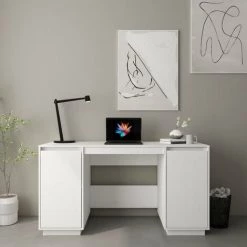TRUE DEAL Bureau Blanc 140x50x75 Cm Bois Massif De Pin