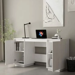 TRUE DEAL Bureau Blanc 140x50x75 Cm Bois Massif De Pin -France Bureau Soldes 2022 67307525 3