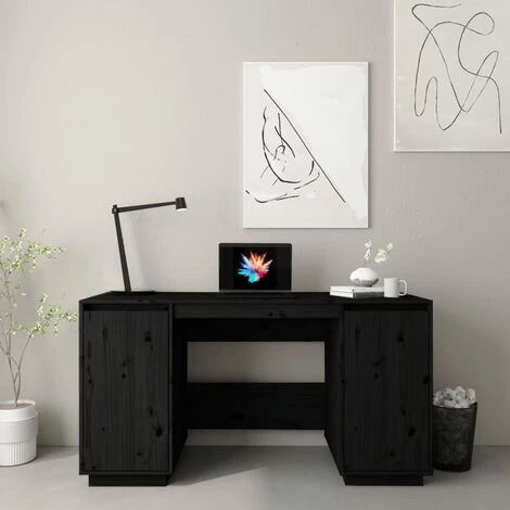 TRUE DEAL Bureau Noir 140x50x75 Cm Bois Massif De Pin 3 TRUE DEAL Bureau Noir 140x50x75 Cm Bois Massif De Pin